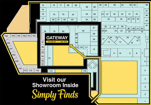 Mall directory map showing the Gateway Real Solid Oak Furniture showroom location